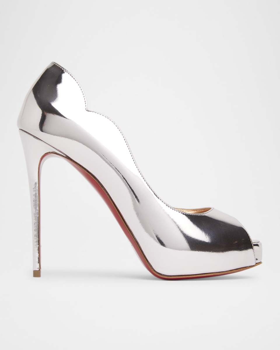 Hot Chick Metallic Peep-Toe Red Sole Pumps